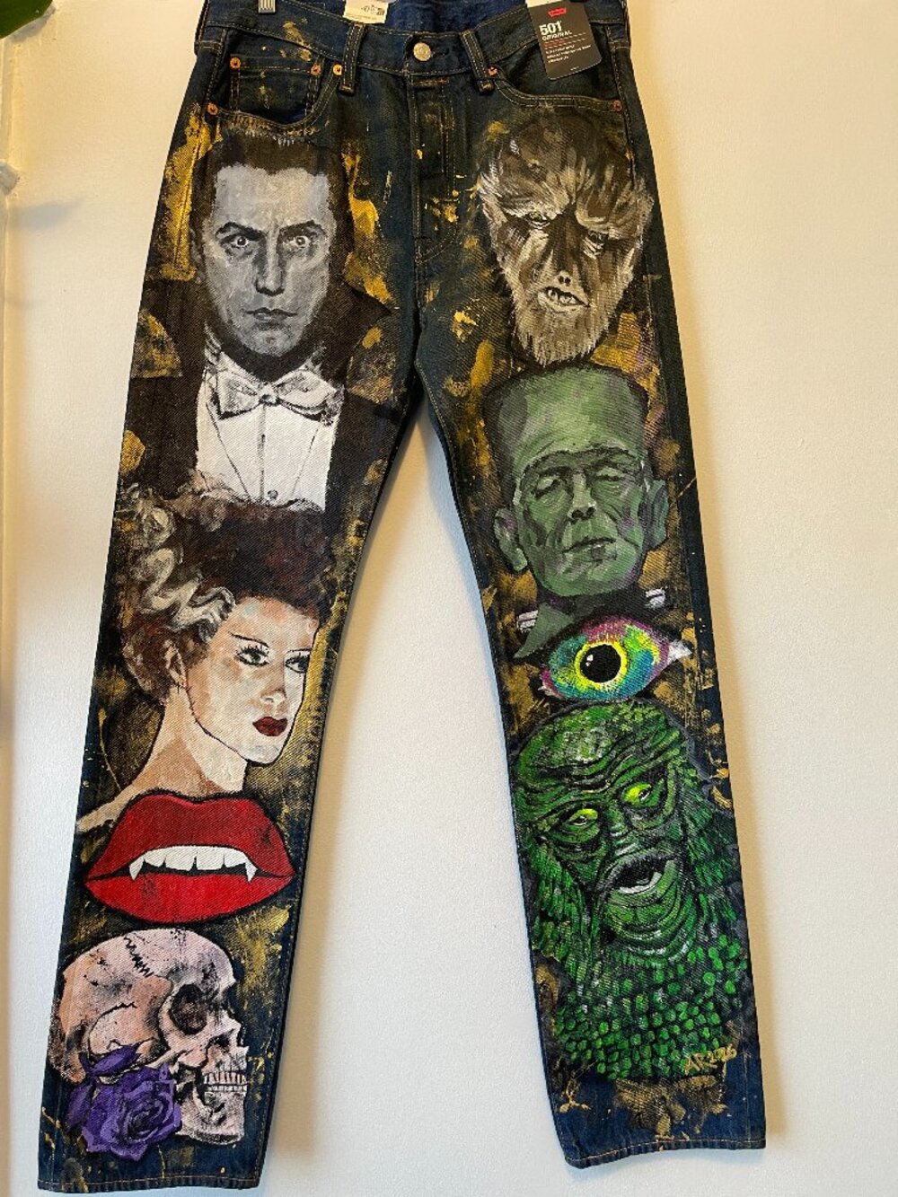 Hand-Painted NEW (NWT) 501’s Jeans Classic Movie Monsters, Levi’s